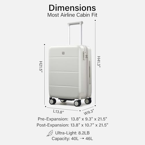 Hanke Carry On Luggage 22x14x9 Airline Approved Hardside 20 Inch Suitcase - color: Smoke White, size: 20 Inch EXT