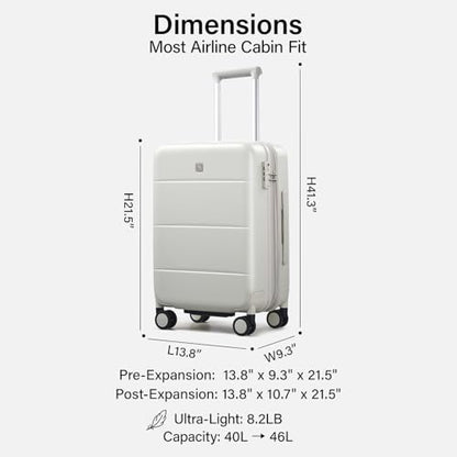 Hanke Carry On Luggage 22x14x9 Airline Approved Hardside 20 Inch Suitcase - color: Smoke White, size: 20 Inch EXT