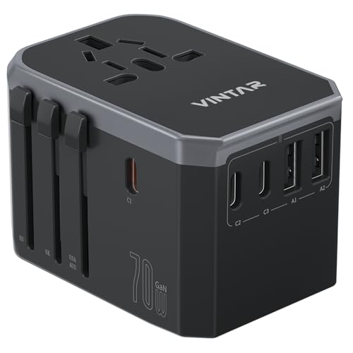 VINTAR Universal Travel Adapter, 70W GaN International Power Adapter - color: 70W Black