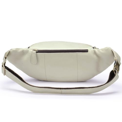 Genuine Leather Fanny Pack large capacity Crossbody Waist Bag with Zipper phone Pockets white - color: White