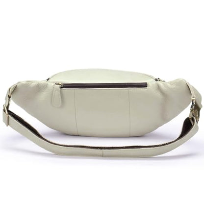 Genuine Leather Fanny Pack large capacity Crossbody Waist Bag with Zipper phone Pockets white - color: White