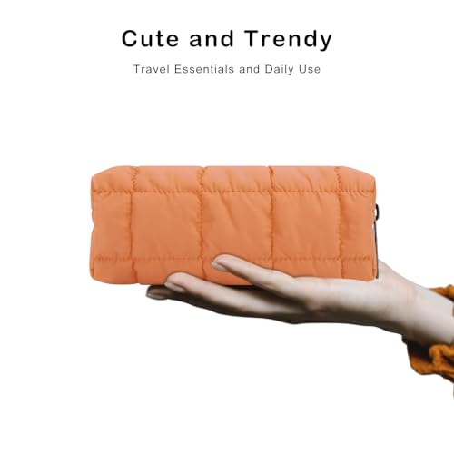 E-Tree Quilted Pencil Case,Makeup Brush Bag,Travel Toiletry Pouch Organizer - color: Orange