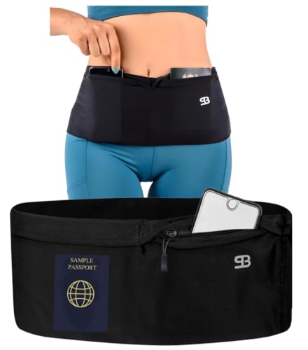 StashBandz Running Belt, Fanny Pack, & Money Belt, 4-Pocket Phone Holder - color: Black, size: Small