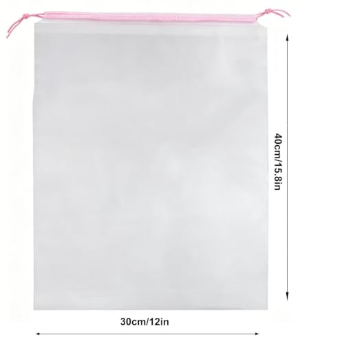 PLULON 32Pcs Clear Shoe Bags Waterproof Drawstring bulk for Travel Storage - color: Clear with Pink-Color String
