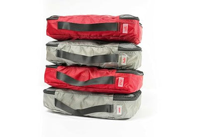 Medium Packing Cubes for Travel - 4 Piece Luggage Organizer Cubes for Carry On Luggage Backpack and Carry On Suitcase with Unique Number and Color Coded System - Dual Zippers, Top Handle, Red and Grey