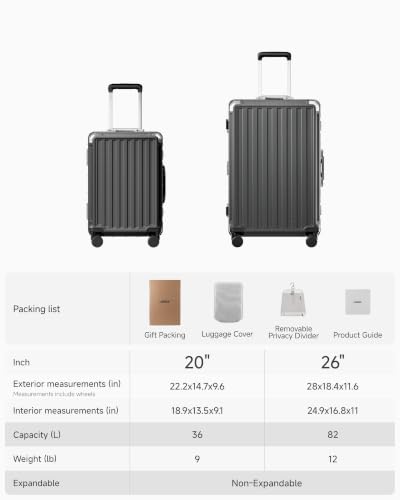 LUGGEX 2-Piece Zipperless Luggage Set, 20/26 Inch, Charcoal Metallic - color: Charcoal Metallic, size: 2 Piece Set (20/26)