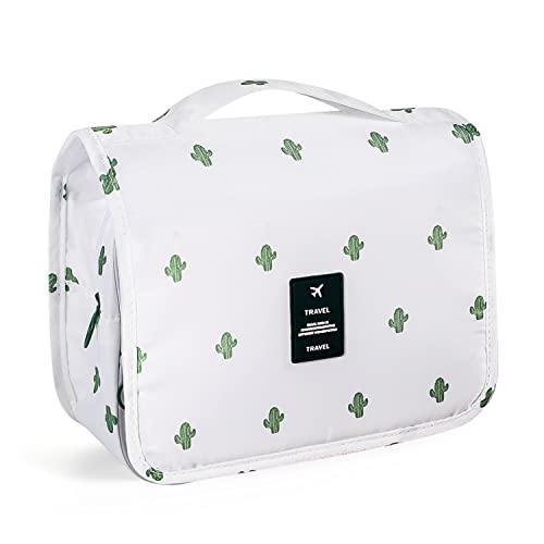Hanging Toiletry Bag for Women, Portable Cosmetic Summer Beach Bag, Cactus - color: White Cactus