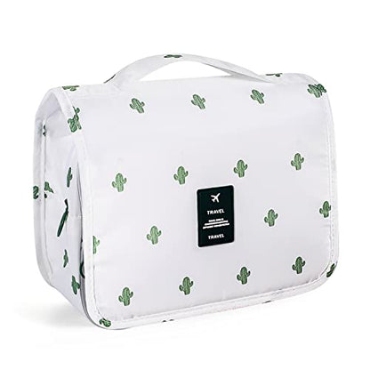 Hanging Toiletry Bag for Women, Portable Cosmetic Summer Beach Bag, Cactus - color: White Cactus