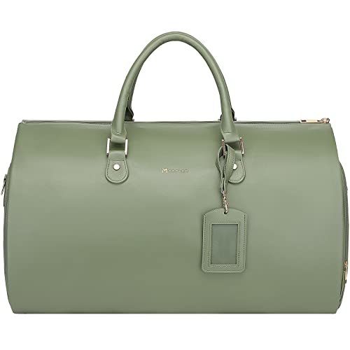 Modoker 2-in-1 PU Leather Garment Duffle Bag with Shoulder Strap, Green - color: Green