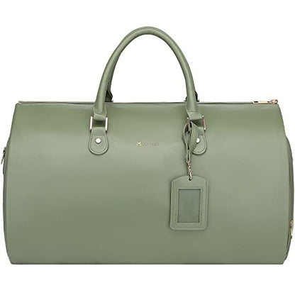 Modoker 2-in-1 PU Leather Garment Duffle Bag with Shoulder Strap, Green - color: Green