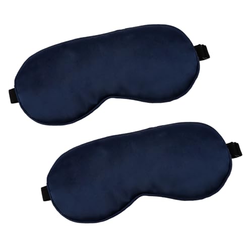 2 PCS Navy Satin Sleep Masks, Adjustable Silk Eye Mask for Sleeping, Blind Folds Soft Breathable Blindfold for Adults Couples Play Party Games Airplane Travel Essentials Eye Covers Patches Night Mask - color: 2 Navy