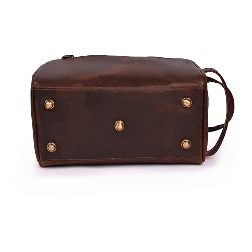Leather Toiletry Bag for Men, Travel Dopp Kit Shaving Bag - color: Cherry