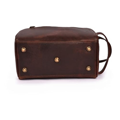 Leather Toiletry Bag for Men, Travel Dopp Kit Shaving Bag - color: Cherry