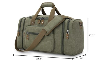 Gonex Canvas Duffle Bag, Expandable 60L Travel Overnight Weekender Bag - color: Army Green, size: X-Large-60L (Without Shoe Compartment)