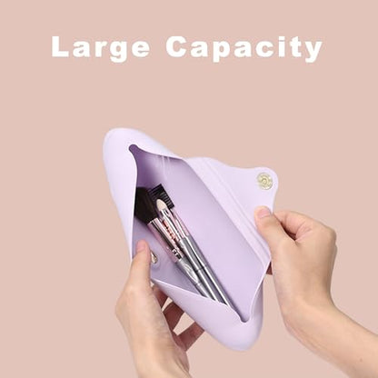Silicone Makeup Brush Holder, Magnetic Anti-Fall Travel Cosmetic Case(Pink) - color: Pink