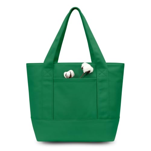 TOPDesign 1-Pack Small Canvas Tote Bag with an External Pocket, Reusable Bag, Top Zipper Closure, Daily Essentials (Green) - color: Green, size: Small