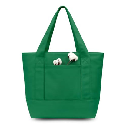 TOPDesign 1-Pack Small Canvas Tote Bag with an External Pocket, Reusable Bag, Top Zipper Closure, Daily Essentials (Green) - color: Green, size: Small