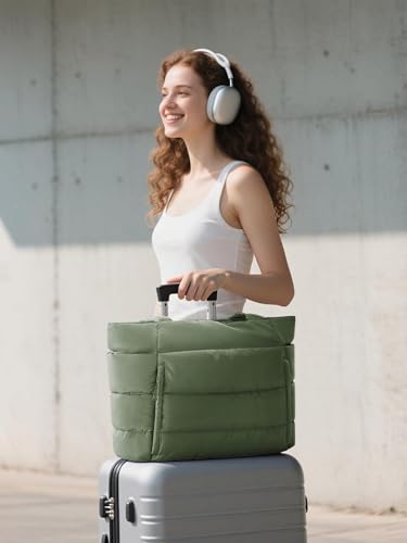 Bagstellar Puffer Tote Bag for Women, Lightweight Puffy Travel Gym Work Bag - color: Sage Green