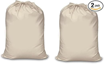 Mayatra's Organic Cotton Laundry Bag Set - Eco-Friendly, 100% Pure Cotton Drawstring Travel Organizer - Large, Foldable & Washable (Pack of 2)