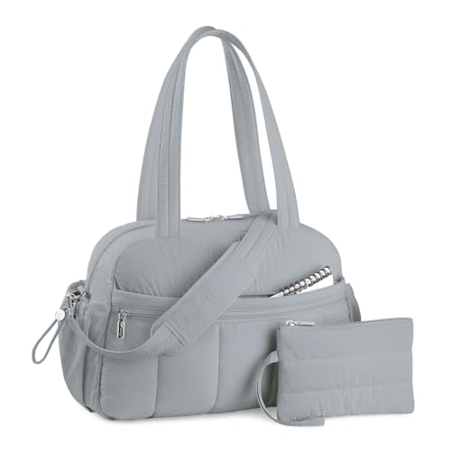 TOPDesign Travel Duffel Bag, Puffy Carry On Overnight, Gym Bag w/Wet Pocket - color: Light Grey