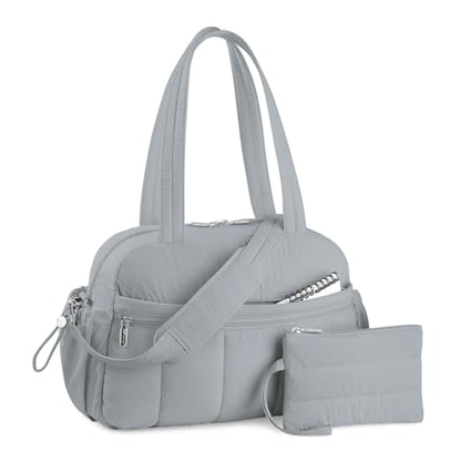 TOPDesign Travel Duffel Bag, Puffy Carry On Overnight, Gym Bag w/Wet Pocket - color: Light Grey