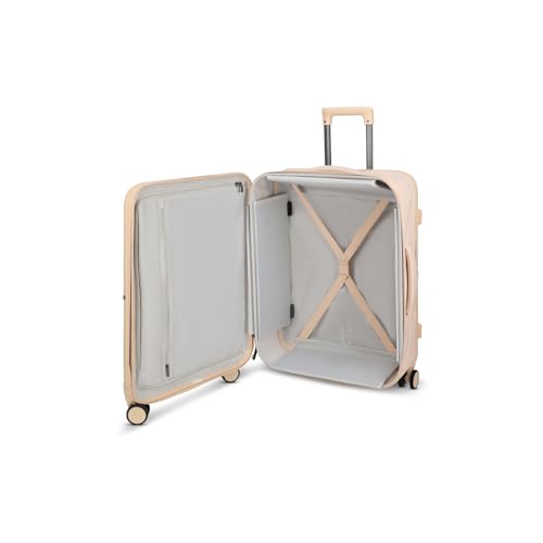 ROLLINK Foldable Mono Medium Checked Suitcase 26” – Hardshell Luggage, Double Spinner Wheels, TSA Lock, Lightweight & Durable Travel Case – Scratch, Water & Impact Resistant (Shifting Sand) - color: Sand Beige, size: Medium Checked