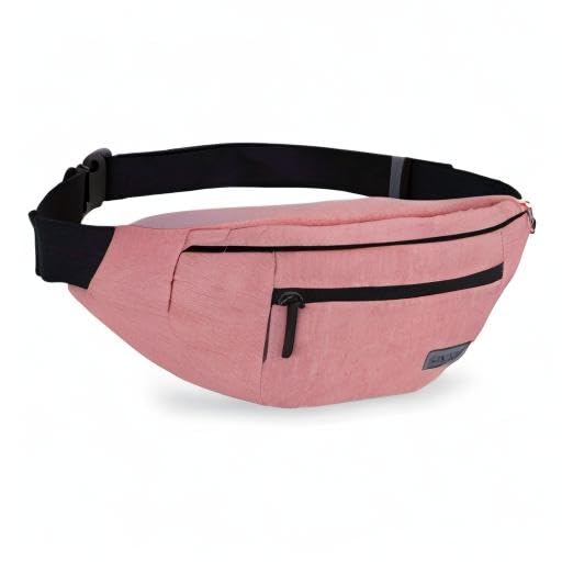 Large Pink Fanny Pack Cross Body Bag with 4-Zipper Pockets Adjustable Strap - color: New Pink