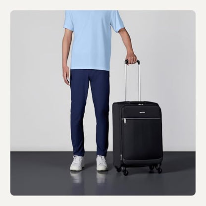 Amazon Basics 23" Medium Checked Softside Luggage Suitcase with Spinner Wheels, Expandable Space, Zippered Pockets, Telescopic Handle, Black - color: Black, size: 23”, style: Medium Checked