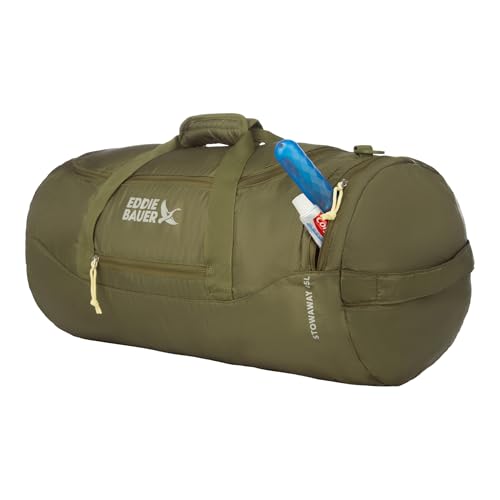 Eddie Bauer Stowaway Packable Duffel Bag | Travel | Foldable | Lightweight | Durable | Ripstop Polyester, 45L, Irish Moss | Lightweight Durable Ripstop Polyester, Packs Flat When Not in Use, Roomy Travel Duffel for Trips and Gym Use - color: Irish Green