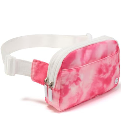 Pander Nylon Fanny Pack Belt Bag for Women with 5 Zipper Pockets - color: Cloud Pink