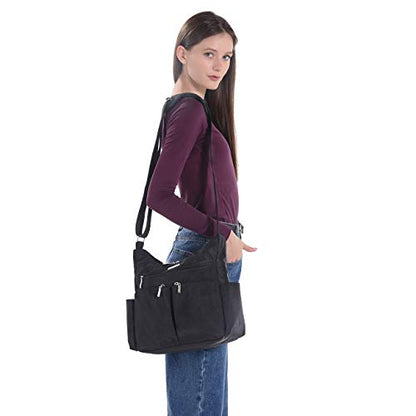 MHCNLL Anti Theft Crossbody Purse RFID Women Nylon Waterproof Lightweight Shoulder Bag - color: Black