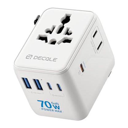“Pro” Universal Travel Adapter 3 USB-C＆ 2 USB-A Cover 200+ Countries - color: White, size: GaN 70W