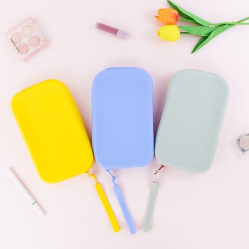 FuninCrea Silicone Makeup Bag, Waterproof Silicone Makeup Brush Holder Pencil Case with Wrist Strap, Small Cosmetic Bag for Purse Compact Travel Cosmetic Pouch for Lipstick Toothbrush (Blue) - color: Blue
