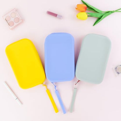 FuninCrea Silicone Makeup Bag, Waterproof Silicone Makeup Brush Holder Pencil Case with Wrist Strap, Small Cosmetic Bag for Purse Compact Travel Cosmetic Pouch for Lipstick Toothbrush (Blue) - color: Blue