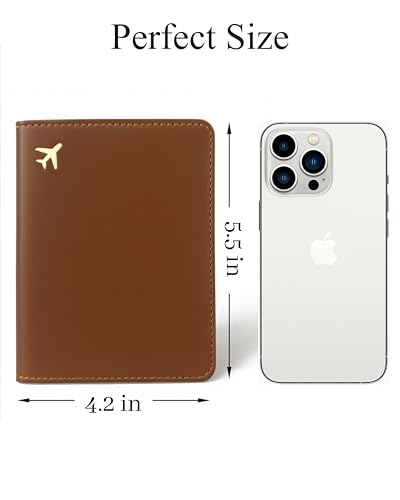 Passport Holder for Travel Essentials RFID Blocking PU Leather - color: Brown