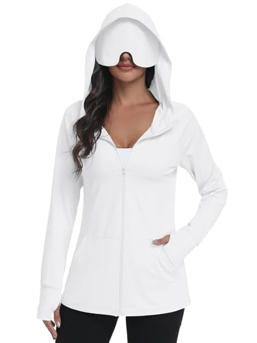 SeSe Code UPF 50+ Hoodie With Eye Mask Womens Zip Up Travel Jackets - color: White, size: XX-Large