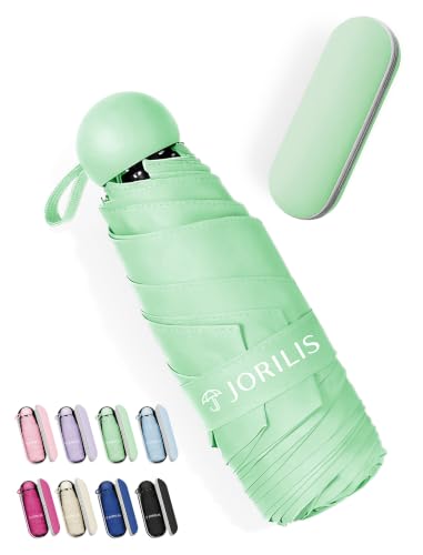 Jorilis Mini Compact Travel Umbrella with Case, Pocket Size UV Sun & Rain - color: Mint Green