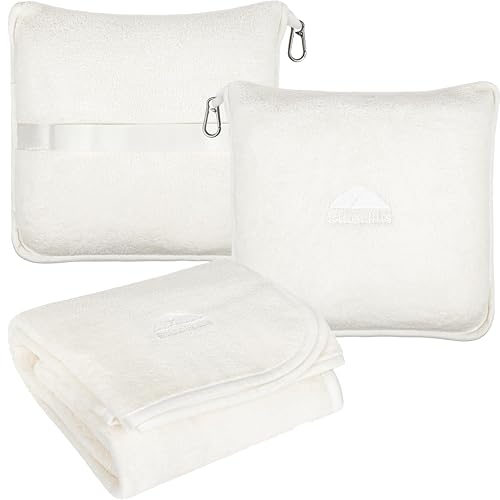 BlueHills Premium Soft Travel Blanket Pillow Combo Airplane - Ivory White - color: Ivory-1pk-t025