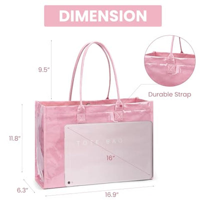 Lushandy PVC Tote Bag Women's Waterproof Jelly Beach Bag Work Hobo Handbag - color: Solid-pink