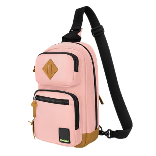 Sling Bag Crossbody Shoulder Bag for Men Women,Waterproof Lightweight Casual Daypack with Multi-Pockets - color: Pink