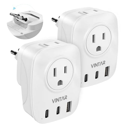 VINTAR Foldable Italy Travel Plug Adapter, 2 Pack Type L Adapter with USB-C - style: Type L-Foldable-Italy Chile