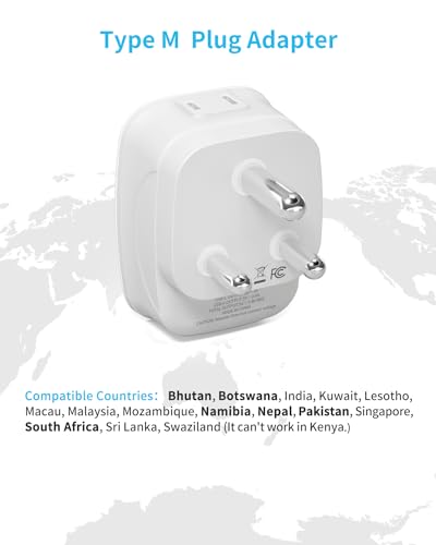 VINTAR South Africa Plug Adapter, Type M Plug Adapter with USB C, 2 Pack - style: Type M-2 Pack-White-South Africa