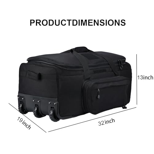 Military Wheeled Deployment Bag Large Tactical Heavy Duty Duffel Bag 124L - color: Black