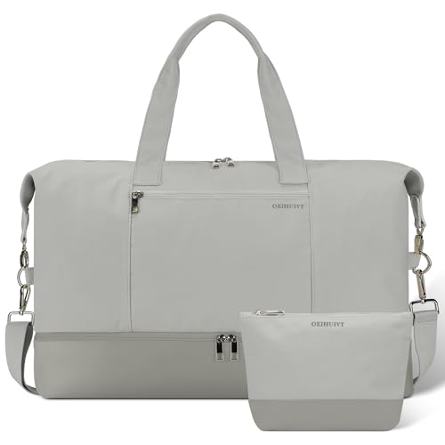 Women's Weekender bag Travel Duffel Bag with Shoe Compartment 21-inch Airline-Approved Carry-On, 2-Piece Overnight Bag Set Personal Item Luggage - color: 1-Grey