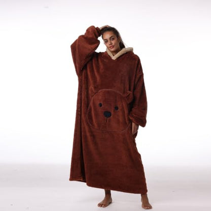 Moinlizy Oversized Wearable Blanket Hoodie for Women Men - color: Brown Bear