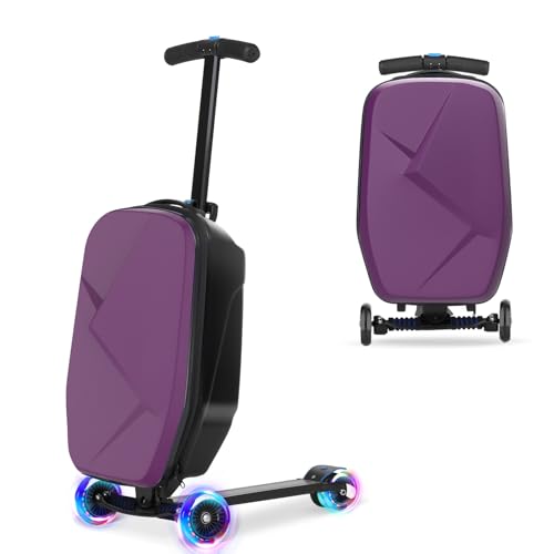 Scooter Luggage for Kids, Ride On Suitcase, Lightweight Foldable Luggage - color: Purple