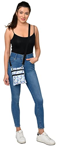 Disney Passport Bag Crossbody Mickey Minnie Eeyore Stitch Cheshire Print - color: Light Blue