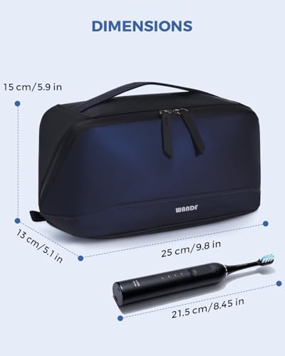 WANDF PU Leather Toiletry Bag for Men, Dopp Kit with Hanging Pouch - color: Medium Plus, Navy Blue, size: Medium Plus