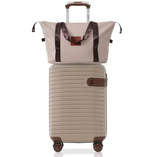 Merax 3-Piece Luggage Set, 20-Inch Carry-On Hardshell Suitcase with Wheels - color: Khaki, size: 3-piece set (20-inch)