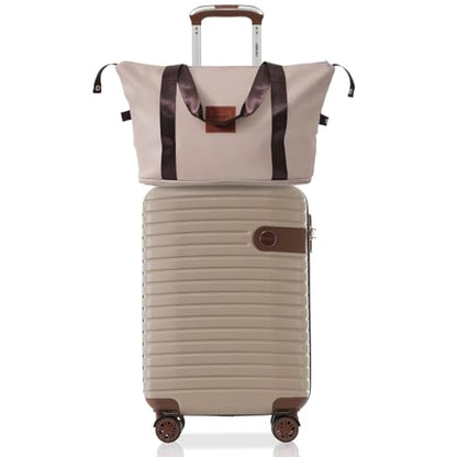 Merax 3-Piece Luggage Set, 20-Inch Carry-On Hardshell Suitcase with Wheels - color: Khaki, size: 3-piece set (20-inch)